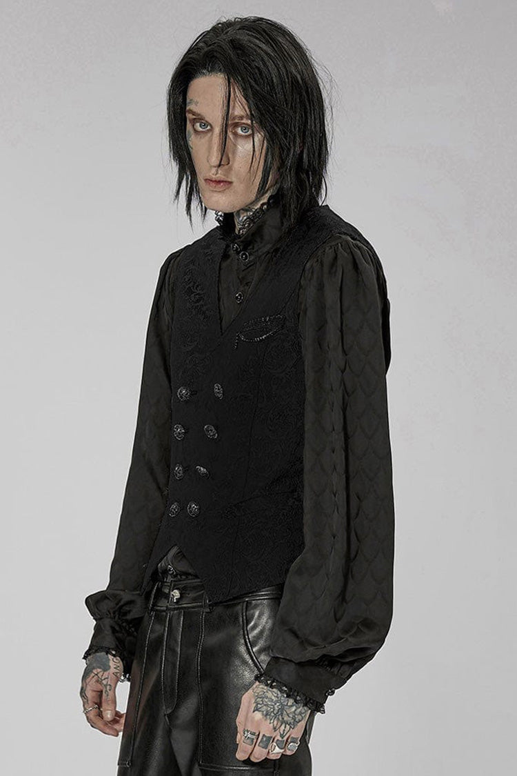Elegant Asymmetrical V-Neck Embroidered Double Button Waistcoat