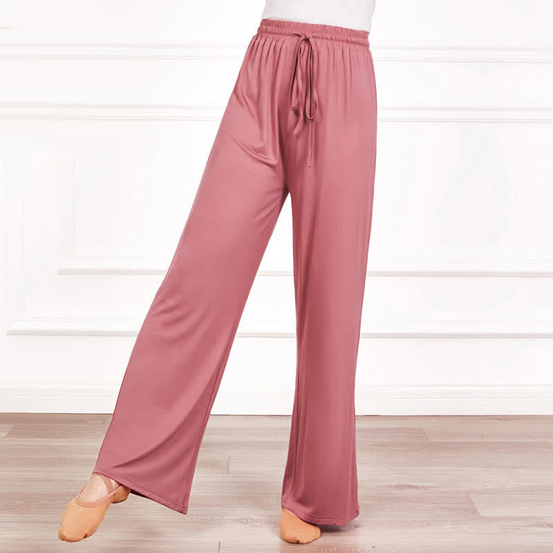 Pantalon décontracté élégant à taille haute et à lacets, coupe ample et fluide 