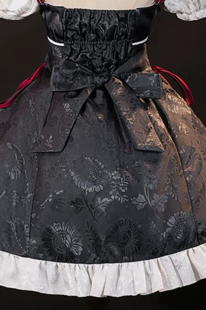 Krul Tepes Seraph of the End Stand Collar Short Sleeves Ruffled Embroidered Bow Classic Chinese Inspired Lolita Hanfu Dress