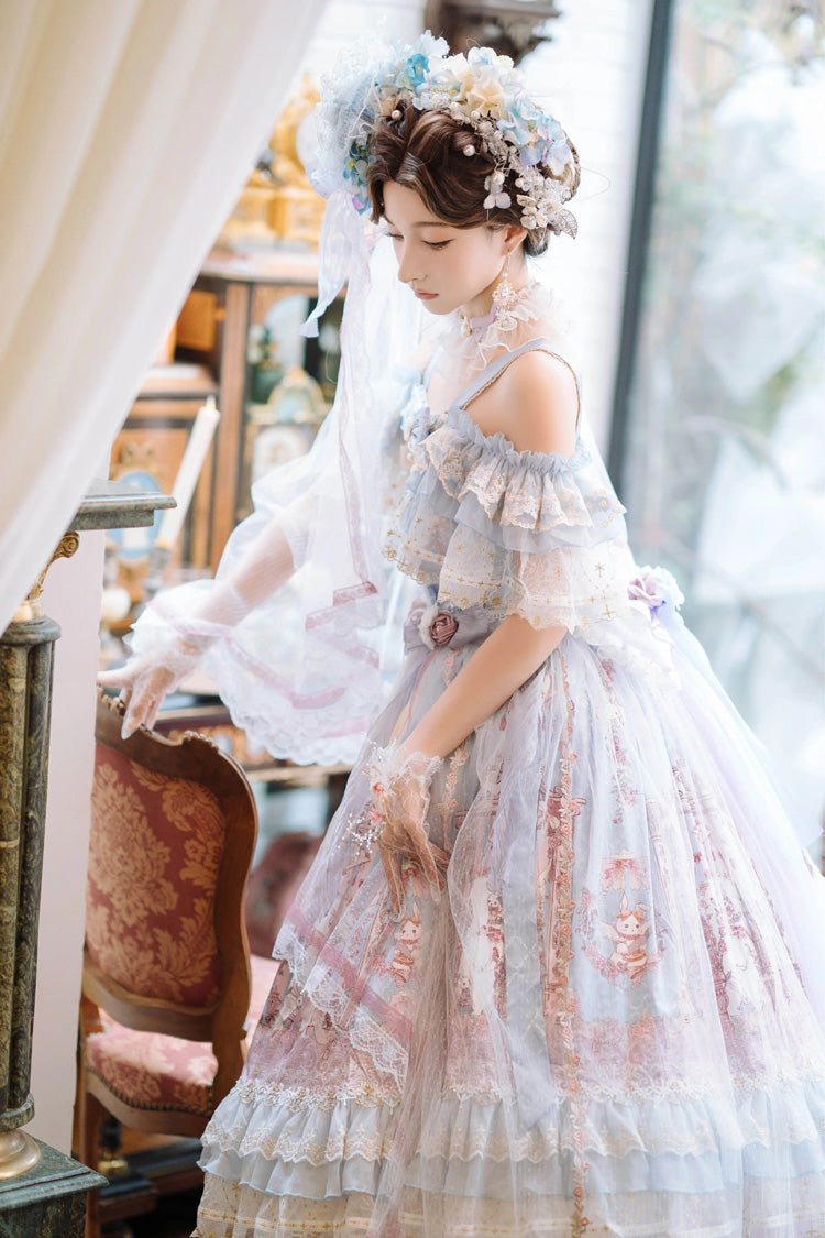 Off-Shoulder Open-Front JSK Set with Hanayome Bow and Lace