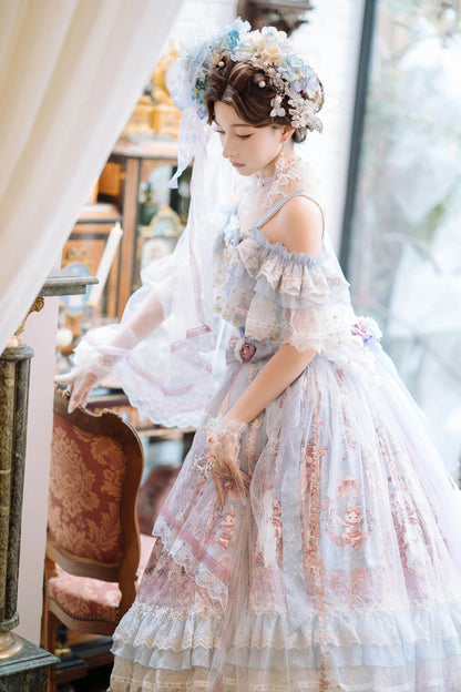 Off-Shoulder Open-Front JSK Set with Hanayome Bow and Lace