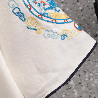 Elegant Shirt Deer Embroidery Buckle Skirt