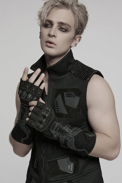 Punk Half-Finger Gloves with Rubber Patches