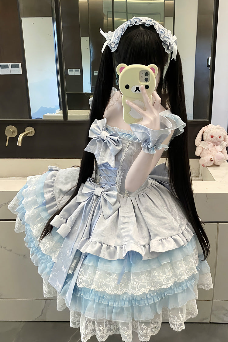 Sleeveless Ballet JSK with Multi-Layered Ruffles and Bow