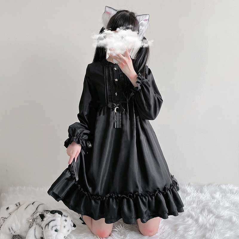 Schwarzes Gothic Darkness Star Kleid mit Knopfleiste vorne