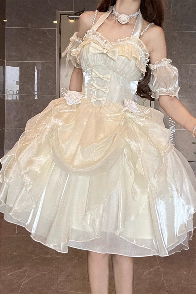 Ivory Cindy Rose Halterneck Sleeveless Ruffle Bowknot Sweet Elegant Lolita Jsk Dress