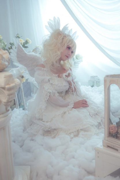 Gothic Lolita Wishing Stars Double-Layered Ruffle Lace-Up JSK Dress