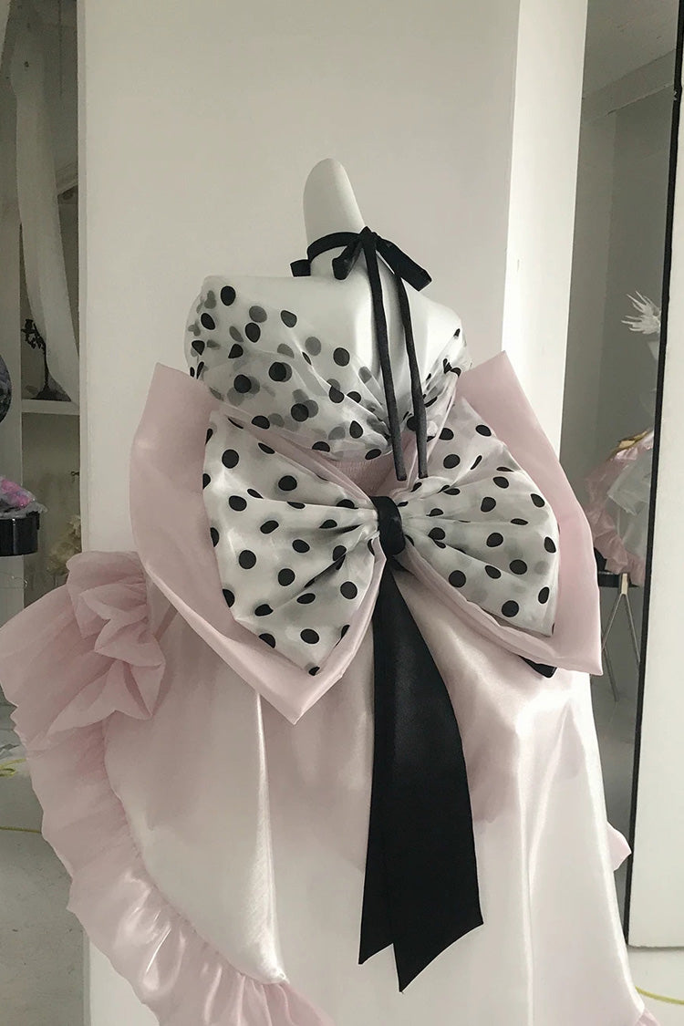 Rose Polka Coronation Sleeveless Printed Ruffle Bow Back Corset Lace Princess Gown