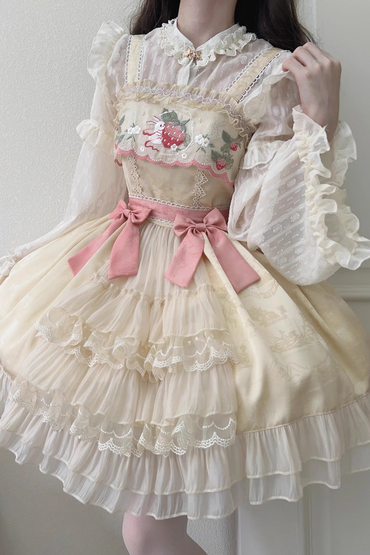 Moon Rabbit Ruffle Embroidery Cardigan Jsk - Sweet Lolita Bowknot