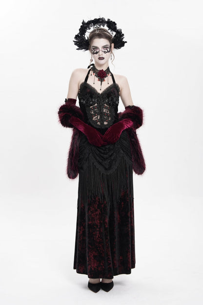 Sleeveless Hollow Floral Lace-Up Pleated Gothic Maxi Dress
