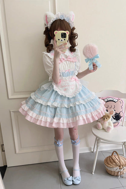 Cat-Ear Story Layered Ruffled Bowknot JSK Lolita Dress in Four Colors