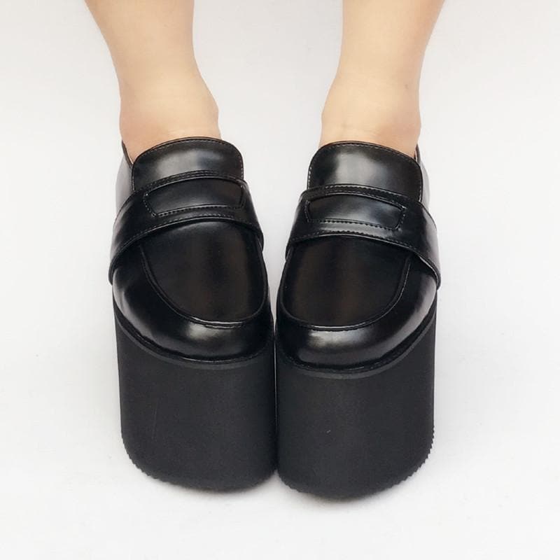 Custom Black Platform Made Leather SP168379 Uniform Shoes