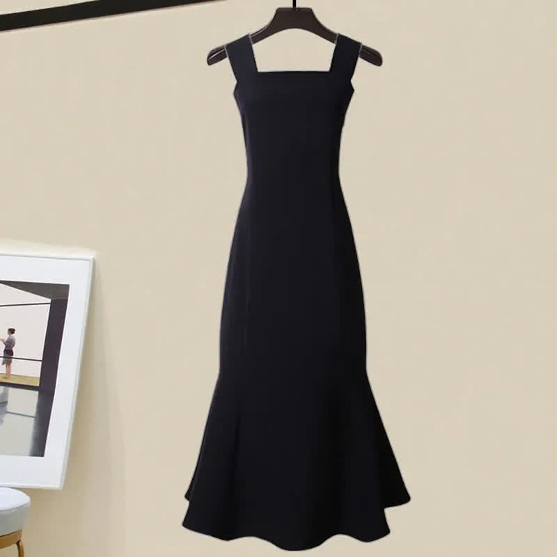 Print Slip Shirt Lapel Dress Fishtail Rhombus Tulle