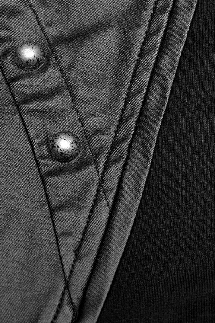 Steampunk Men's Vest with Faux Leather Stitching Mesh Sheer and Metal Rivets