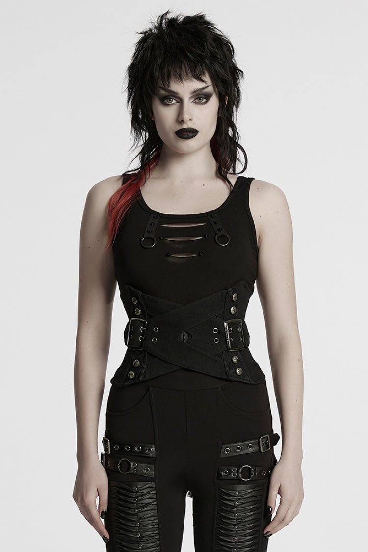 Interlaced Lace-Up Buckle Black Punk Underbust Corset