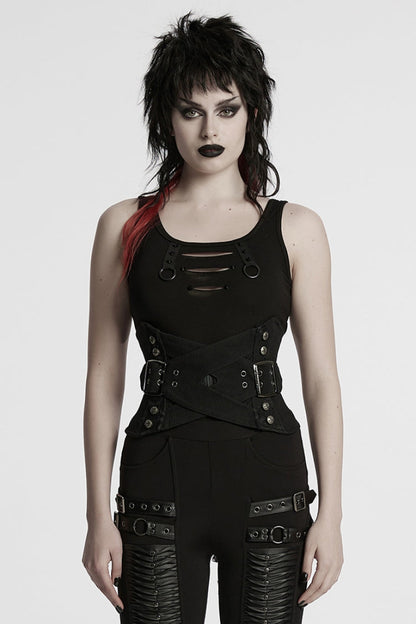 Interlaced Lace-Up Buckle Black Punk Underbust Corset