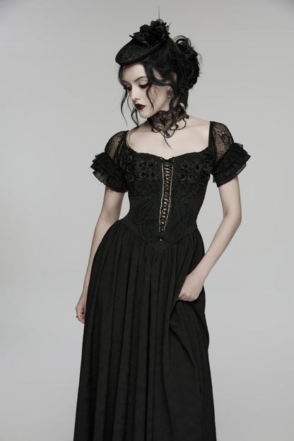 Off Shoulder Short Puff Sleeve Ruffled Hanayome Lace Gothic Elegant Dress
