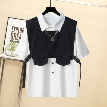 Vest Black Buckle Chain Pants Pocket Cargo T-Shirt Shorts