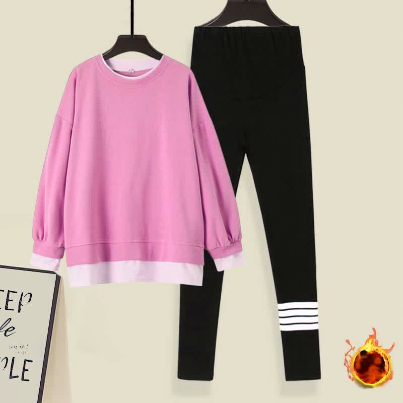 Lässiges Sweatshirt mit rundem Kragen, lässiges Leggings-Set