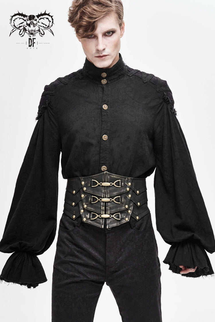 Punk Belt for Men with Lace-Up Faux Leather and Rivers Design