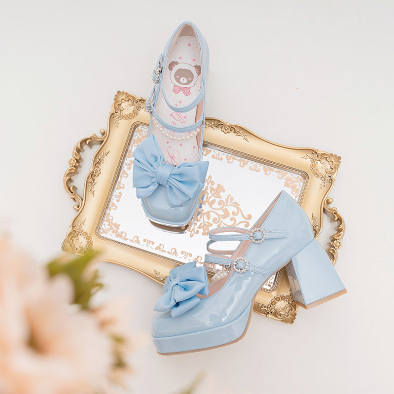 Kawaii Mary Janes Lolita Schuhe mit hohen Absätzen und Schleife