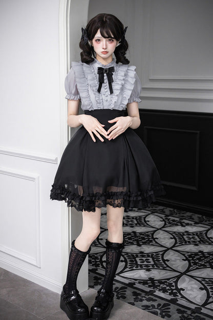 Puff-Sleeve Color-Blocked Faux Two-Piece Sweet Dress