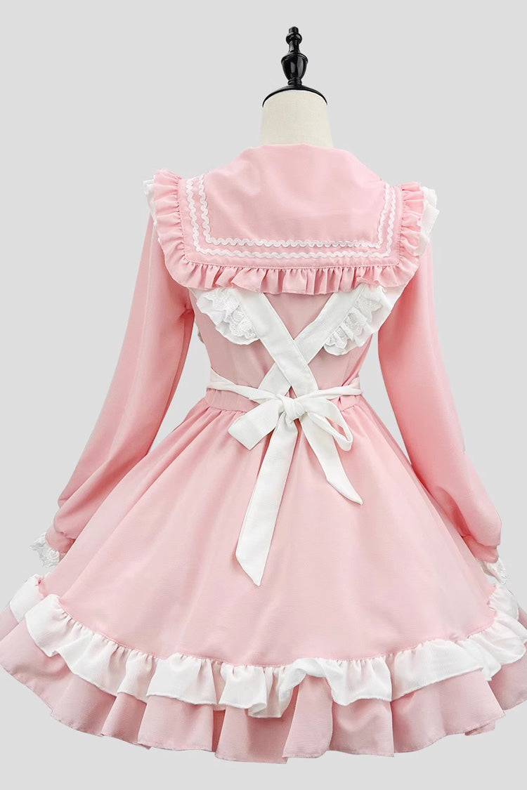 Pink Maid Long Sleeve Ruffle Bow Sailor Sweet Plus Size Lolita Dress Full Set