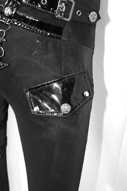 Goth Stretch Knit Asymmetrical Loop Detail Slim Trousers