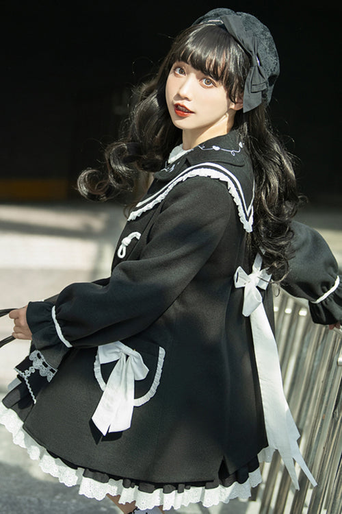 Sweet Lolita Coat with Lantern Sleeves Suit Collar and Back Bow Horn Button