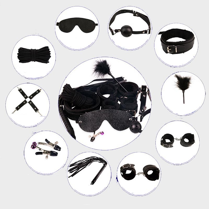 11-teiliges Dienstmädchen-Accessoire-Set aus schwarzem Leder