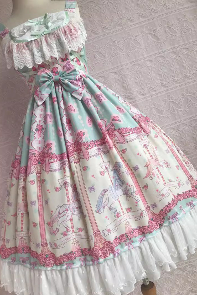 Rose Trojan Print Ruffle Bowknot Jsk Dress - Sweet Lolita