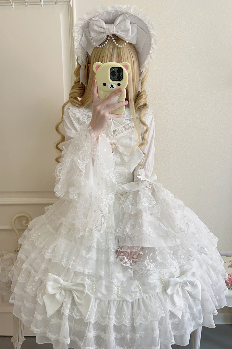 White Dream Prologue Doll Multi-Layered Bow Lace Dress
