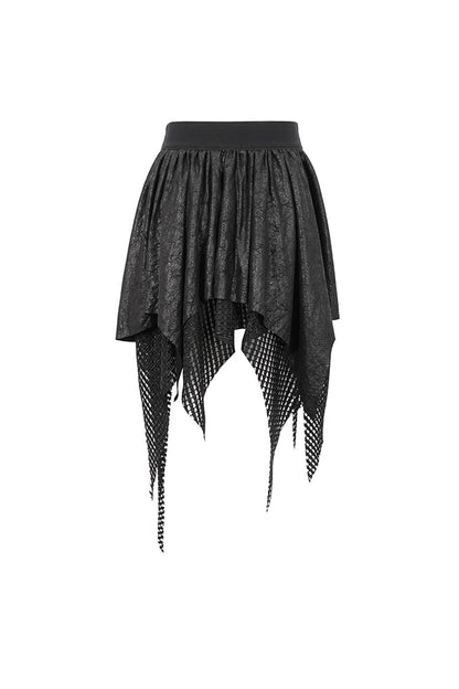 Gothic Skirt with Irregular Mesh Splice and Buckle