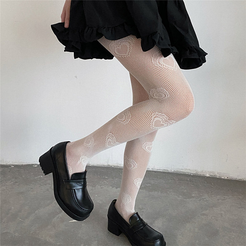 Love Heart Pattern Mesh Stockings Tights