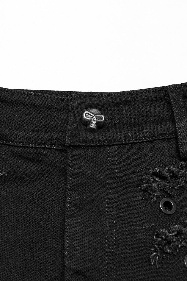 Distressed Punk Shorts with Mesh Panels