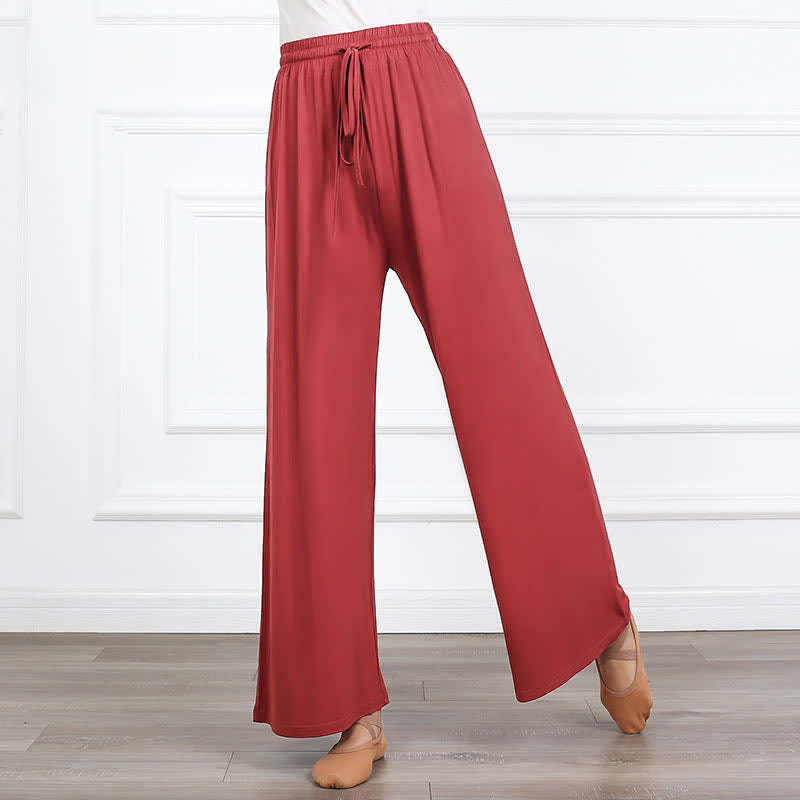 Pantalon décontracté élégant à taille haute et à lacets, coupe ample et fluide 