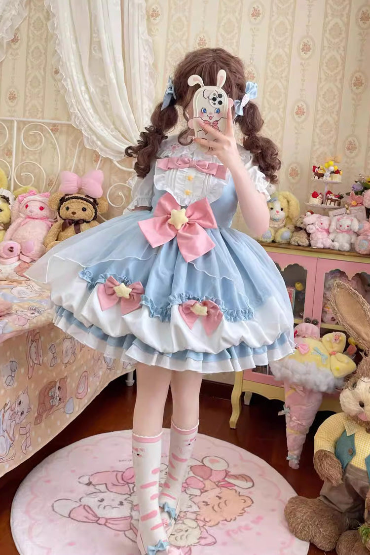 Little Wishing Star Ruffle Bowknot Jsk Dress - Sweet Lolita