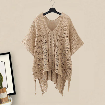 Boho Split Crochet Tassel Out Shirt Dress Hollow Belted