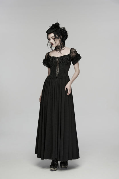 Off Shoulder Short Puff Sleeve Ruffled Hanayome Lace Gothic Elegant Dress