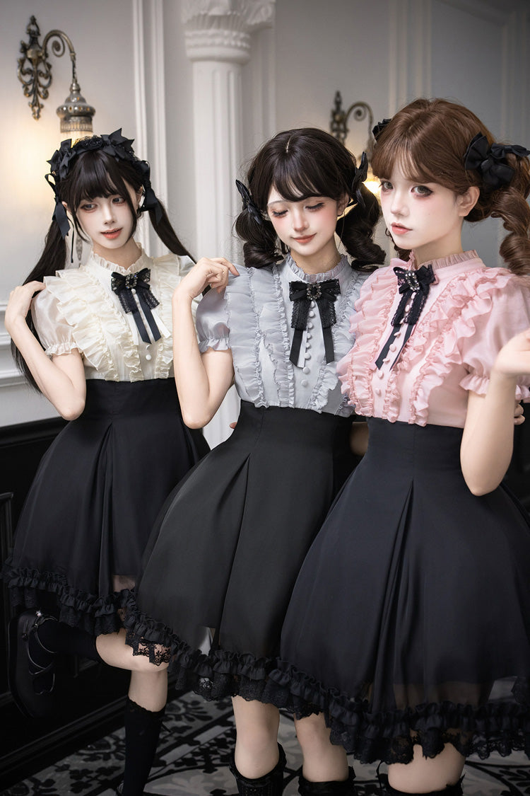 Puff-Sleeve Color-Blocked Faux Two-Piece Sweet Dress