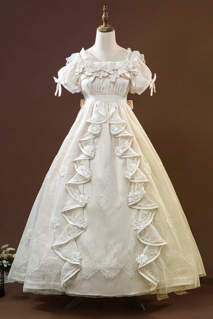 Identity V Short-Sleeved Embroidered Cardigan Bowknot Lace Classic Lolita Victorian Dress Set in Beige