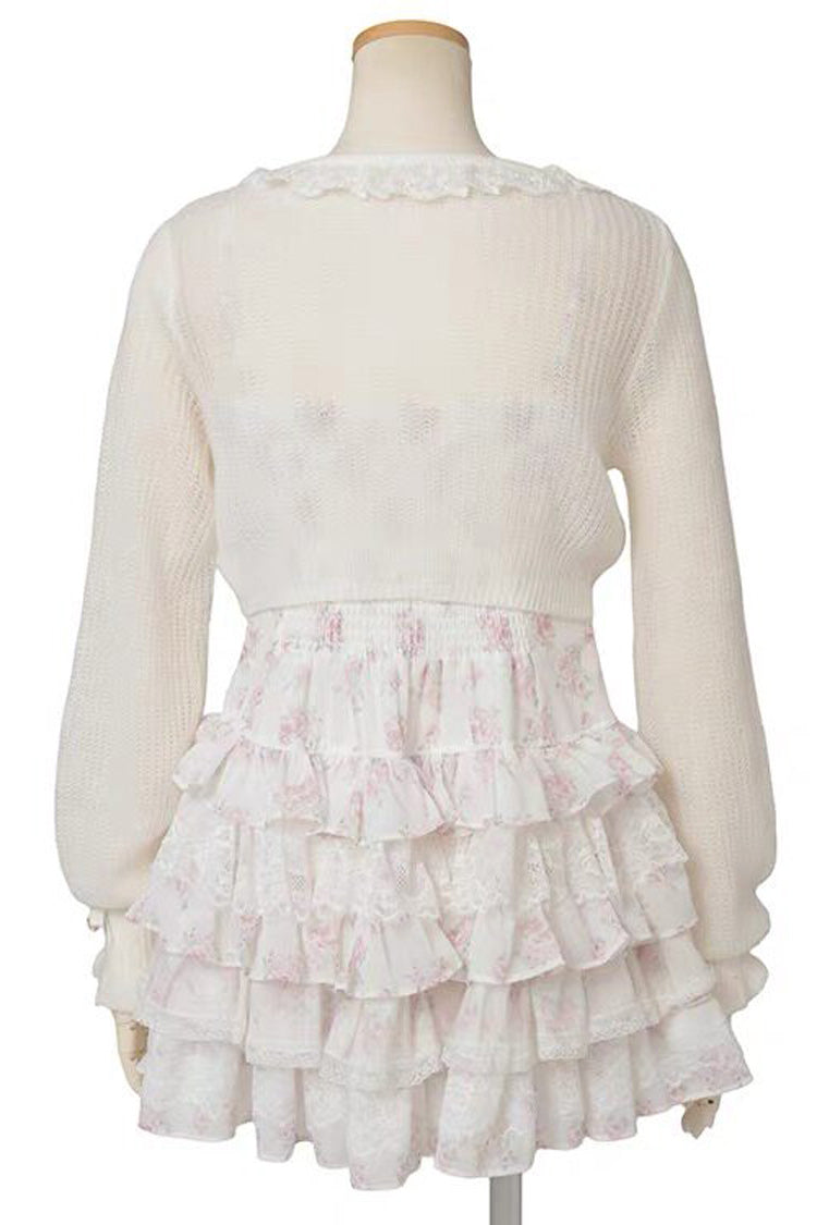 Multi-Layer Printed Ruffle Bow Sweet Dress Three Colors