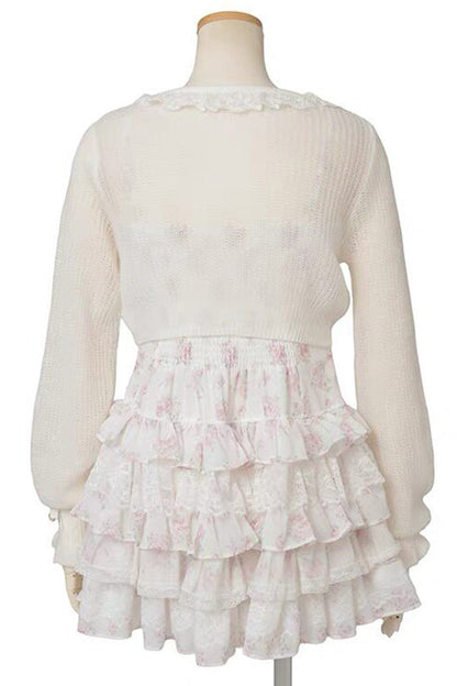 Multi-Layer Printed Ruffle Bow Sweet Dress Three Colors
