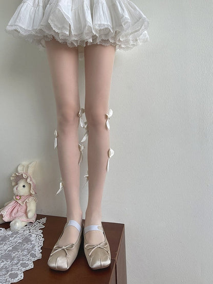 White Bowknot Details Semi-sheer Lolita Tights