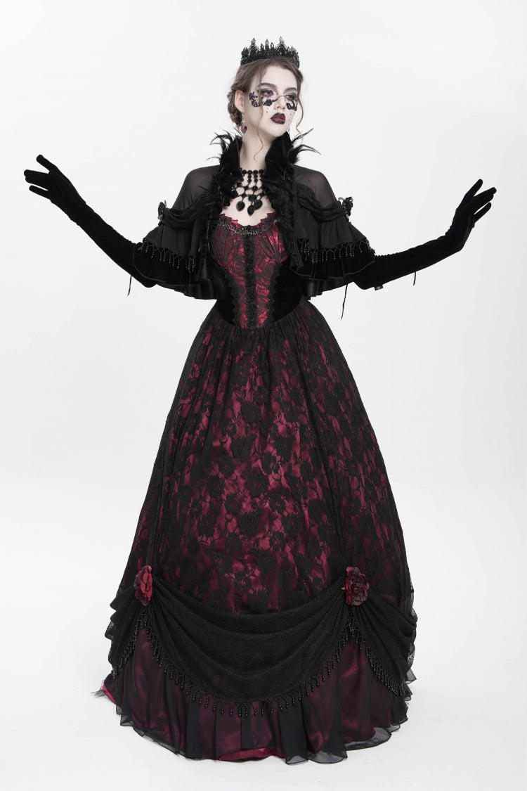 Jacquard Floral Beaded Gothic Long Slip Dress