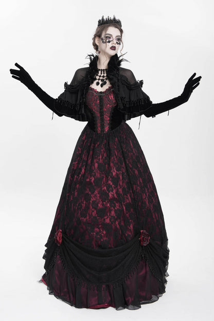 Jacquard Floral Beaded Gothic Long Slip Dress