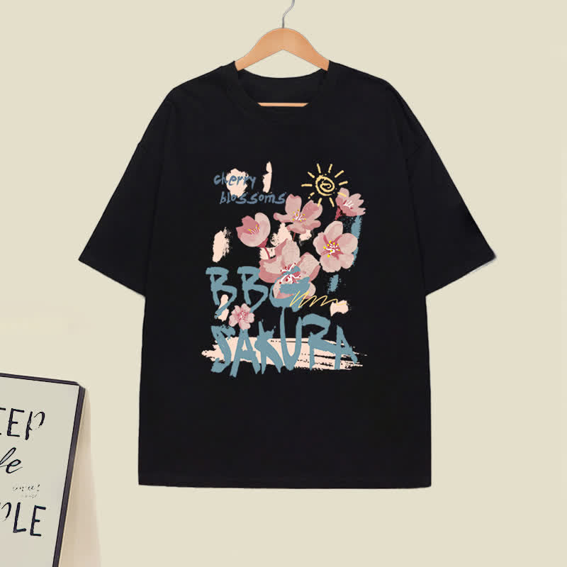 Ensemble t-shirt et jupe plissée à imprimé tulipe et fleurs de cerisier