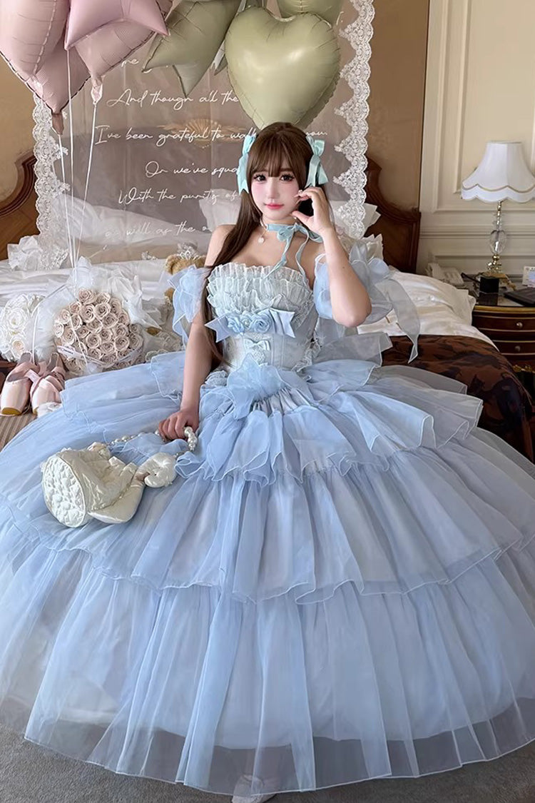 Multi-Layered Sleeveless Dress with Hanayome Bow and Ruffles