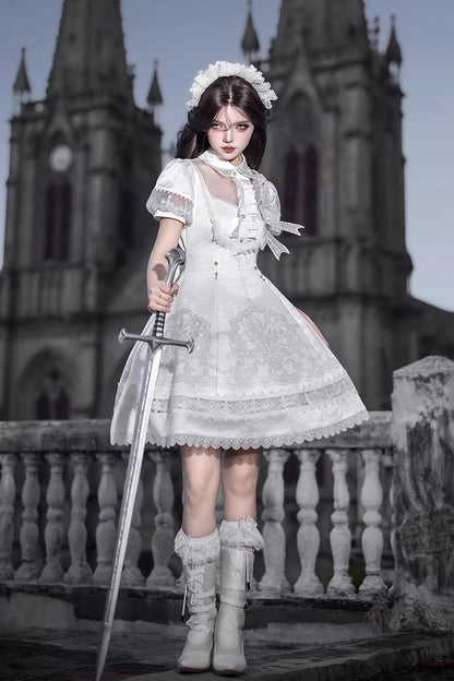 Lace Trimmed Classic Gothic Lolita Dress - White