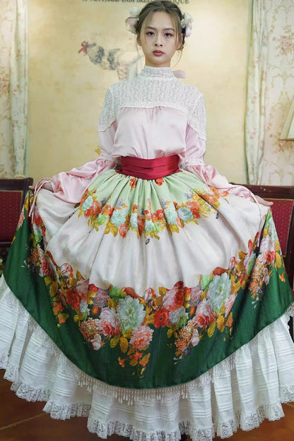 Emerald Rainy Season Garden Ruffle Sweet Lolita Skirt